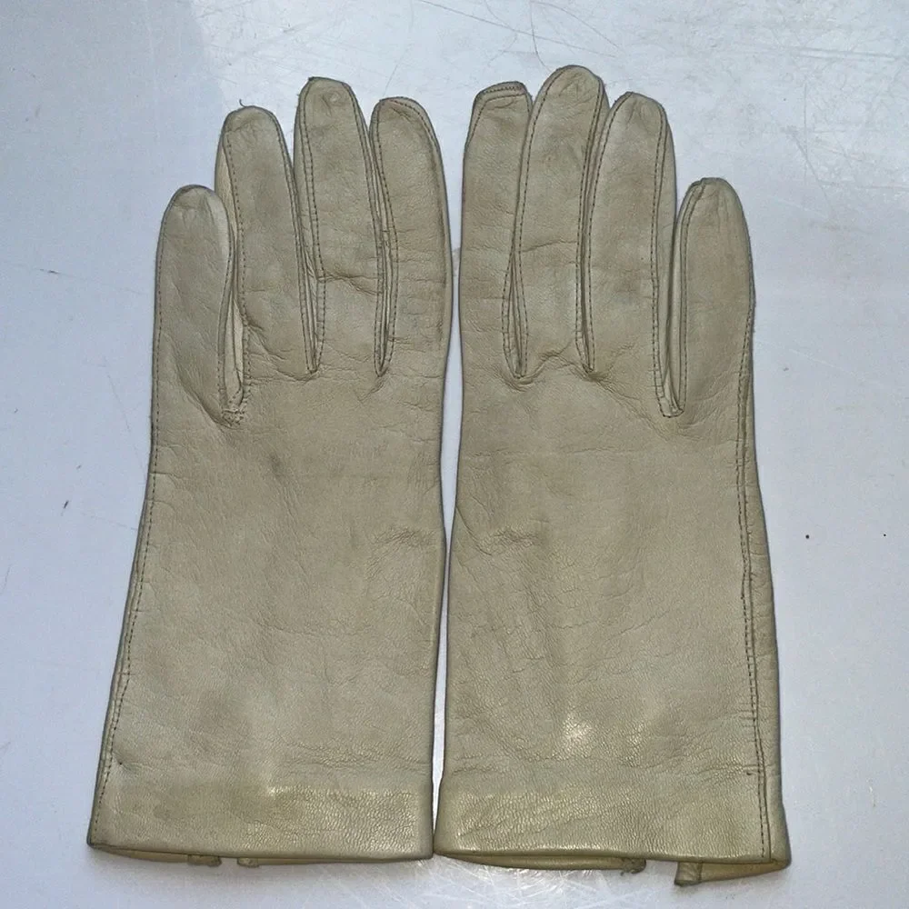 Vintage 50s/60s off‎ white leather gloves - size 6